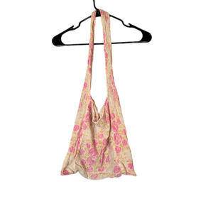 Free People Cream Pink Floral Lightweight Medium Tote Bag Women